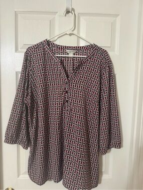 Christopher & Banks Red and Black Geometric V-Neck Blouse